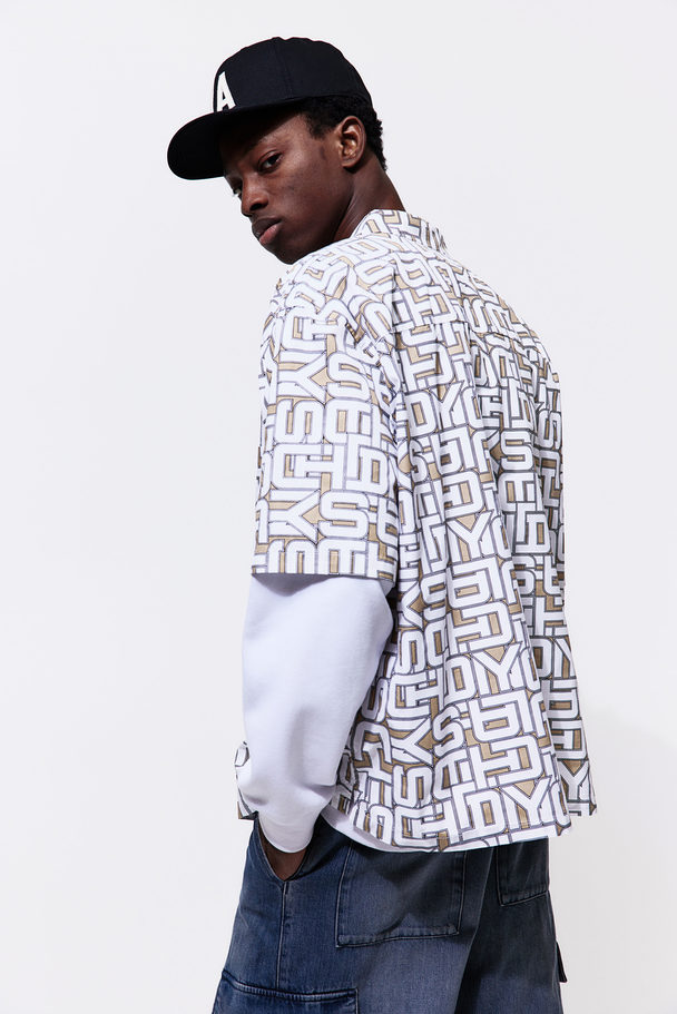 H&M Oversized Fit Patterned Resort Shirt Beige/patterned