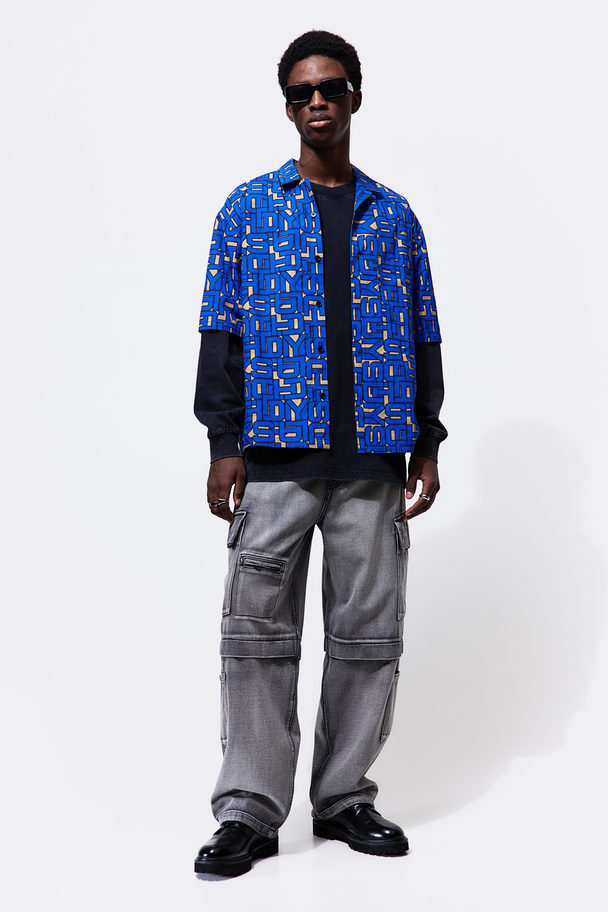 H&M Casual Overhemd Met Dessin - Oversized Fit Helderblauw/dessin