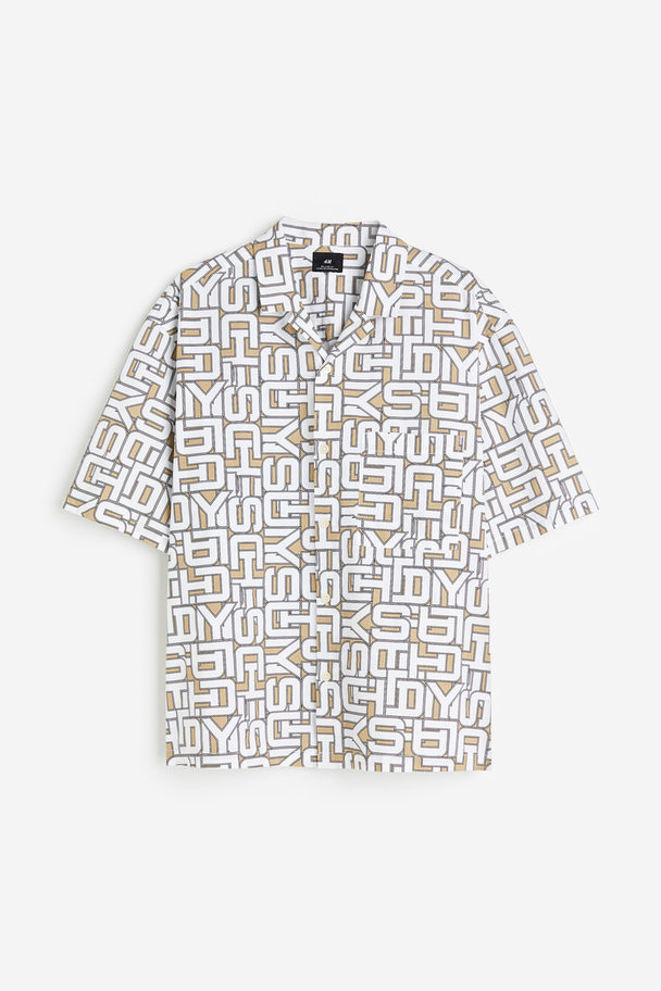 H&M Mønstret Skjorte Med Korte Ærmer Oversized Fit Beige/mønstret