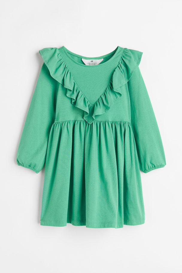 H&M Flounce-trimmed Dress Green