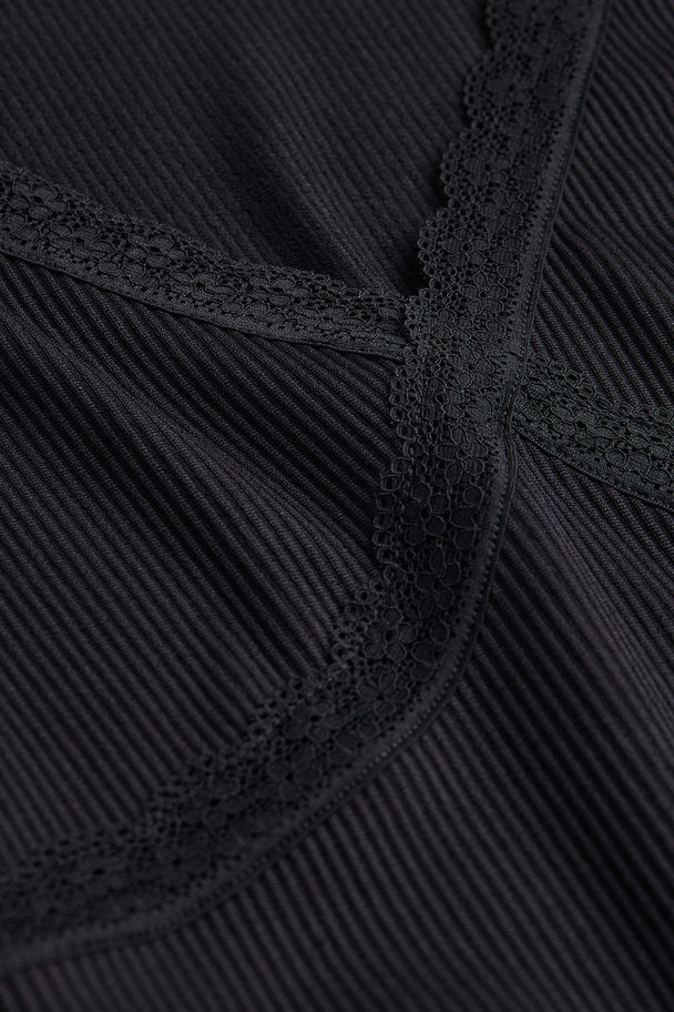 H&M Lace-trimmed Ribbed Dress Black