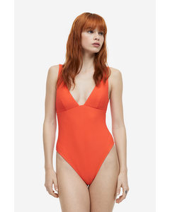 High Leg Ribbed Swimsuit Bright Red