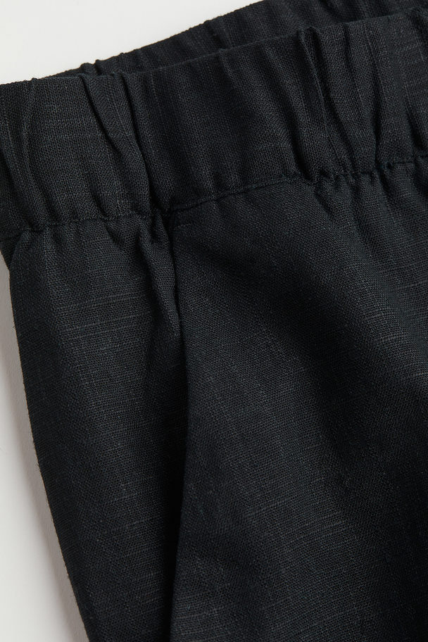 H&M H&m+ Wide Linen-blend Shorts Black