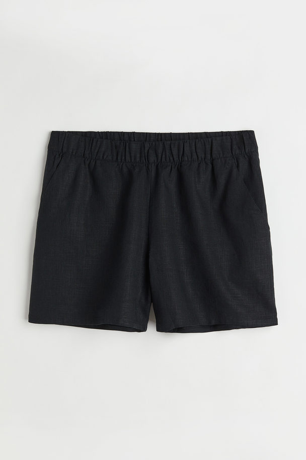 H&M H&m+ Wide Linen-blend Shorts Black