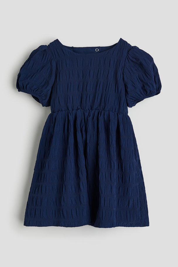 H&M Puff-sleeved Dress Dark Blue