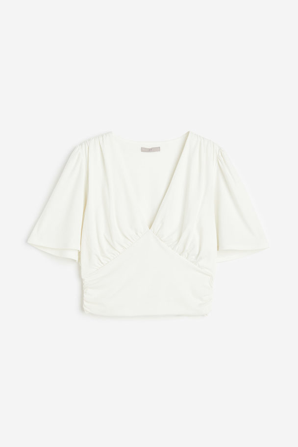 H&M Gerafftes Crop Shirt Weiß