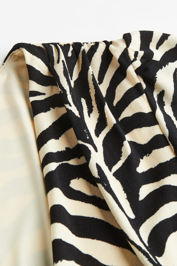 H&M Gathered Cropped Top Black/zebra-print
