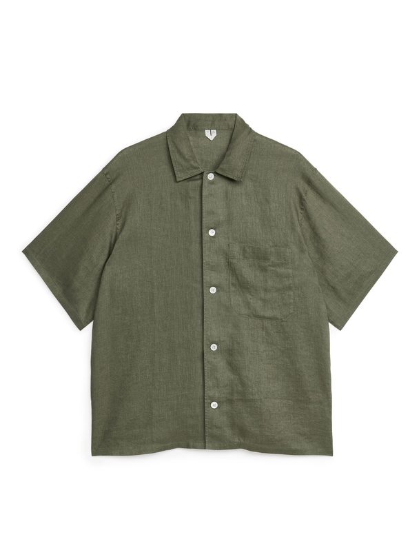 ARKET Linen Resort Shirt Khaki Green