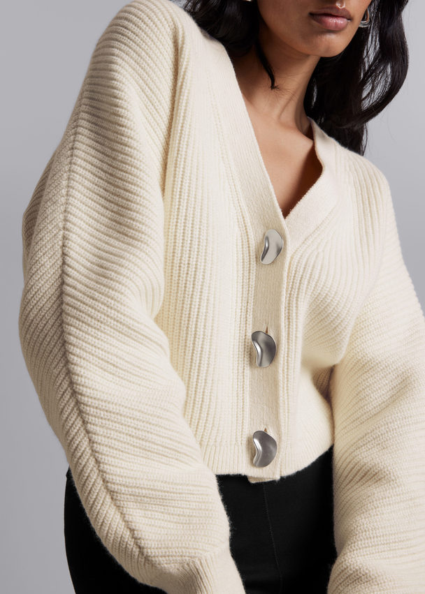 & Other Stories Metal Button Knit Cardigan Ivory