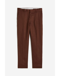 Regular Fit Linen Suit Trousers Brown