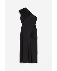 Drapiertes One-Shoulder-Kleid Schwarz