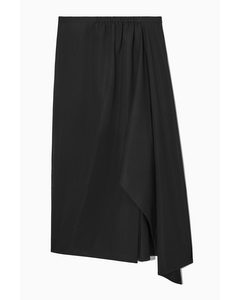 Asymmetric Midi Wrap Skirt Black