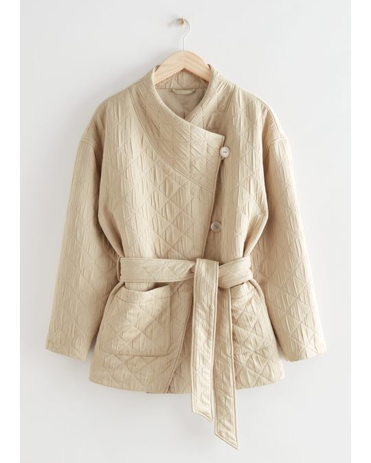& Other Stories Quilted Wrap Collar Puffer Jacket Beige