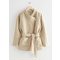 Quilted Wrap Collar Puffer Jacket Beige