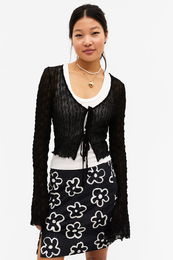 Monki Velvet Mini Skirt Black & White Floral