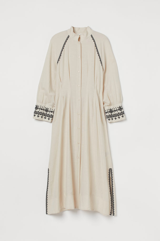 H&M Linen-blend Kaftan Dress Light Beige/patterned