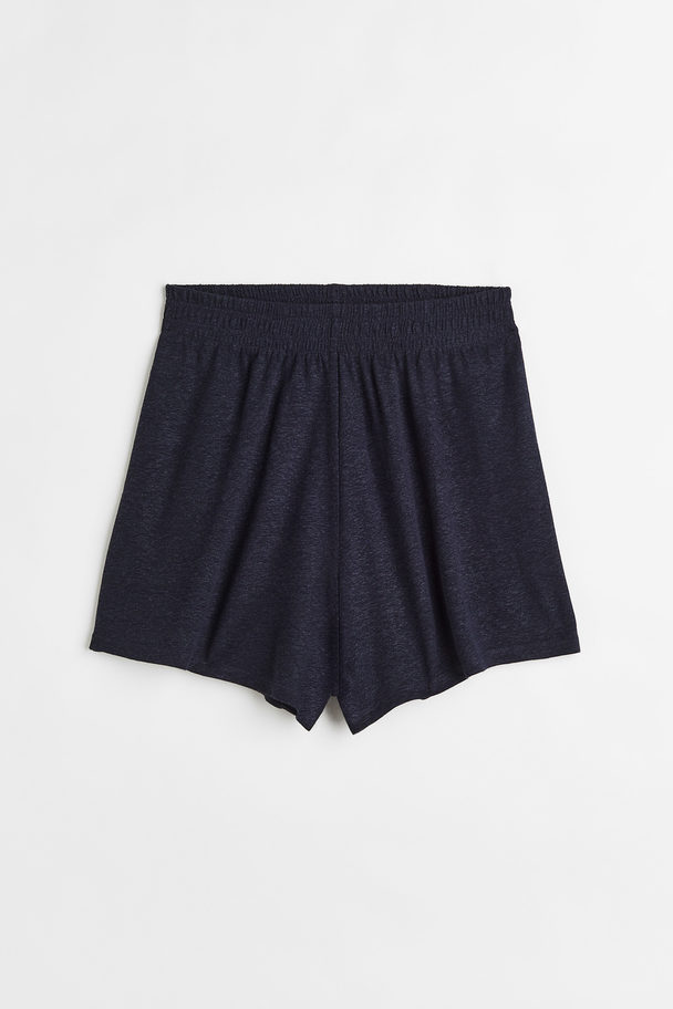 H&M Linen-blend Shorts Dark Blue