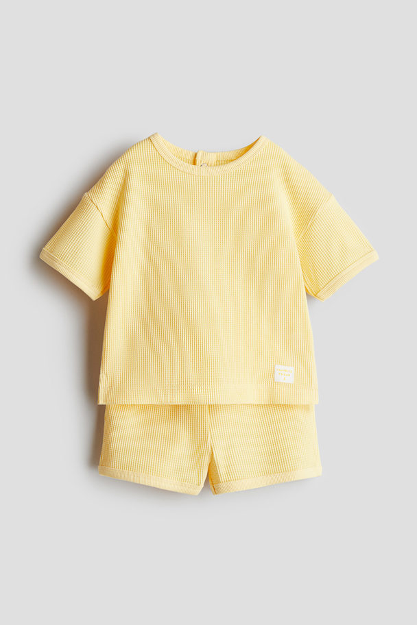 H&M 2-piece Waffled Cotton Set Yellow