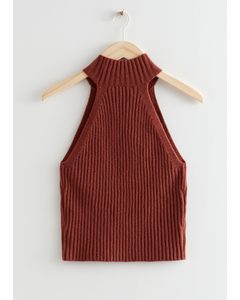Sleeveless Turtleneck Knit Top Red