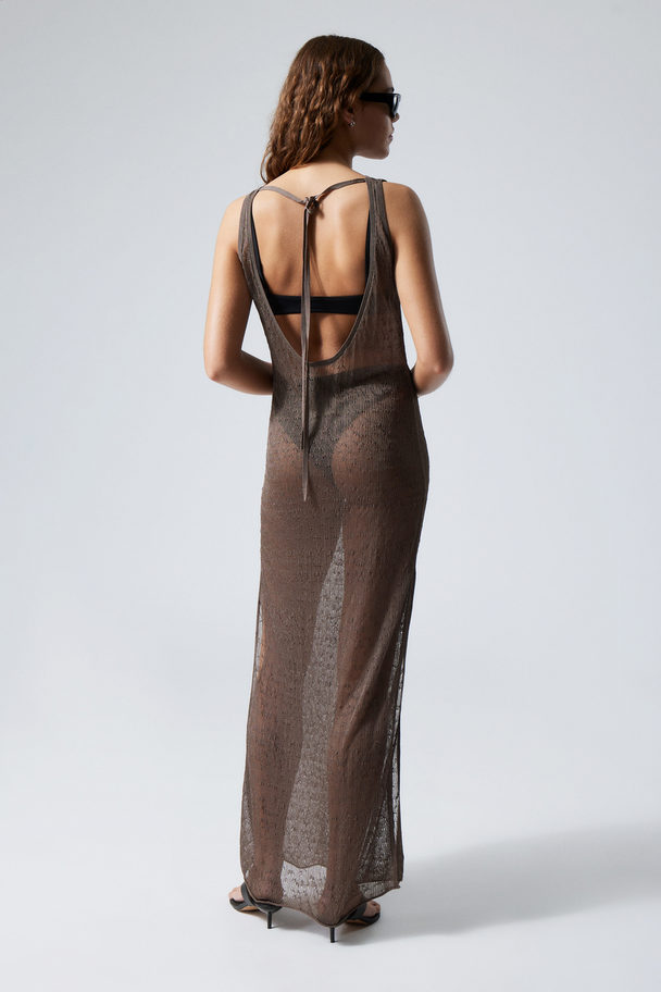 Weekday Open Back Knitted Maxi Dress Dark Mole