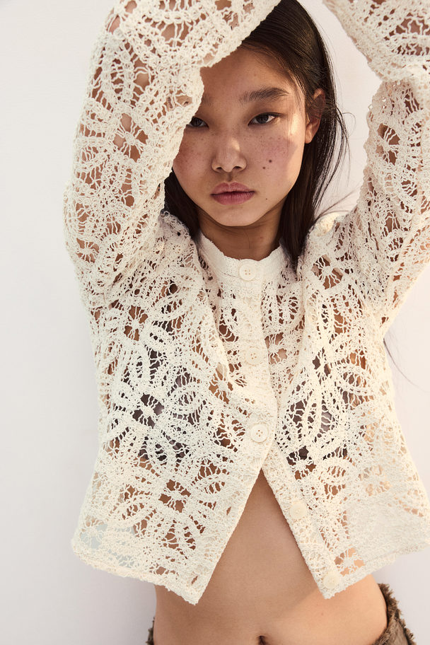 H&M Crochet-look Cardigan Natural White