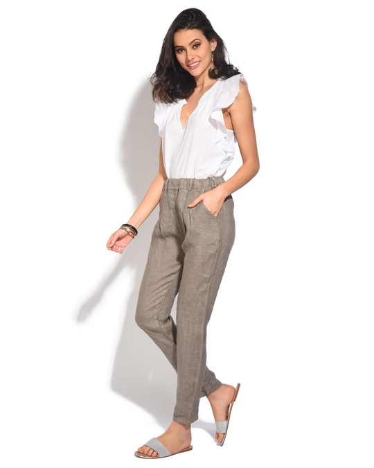 Le Jardin du Lin Fluid Fitted Cut Pant With Pockets And Elastic Waistband