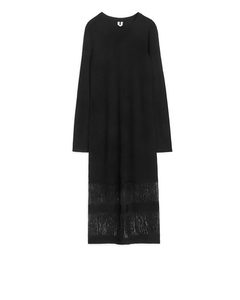 Knitted Fringe Dress Black