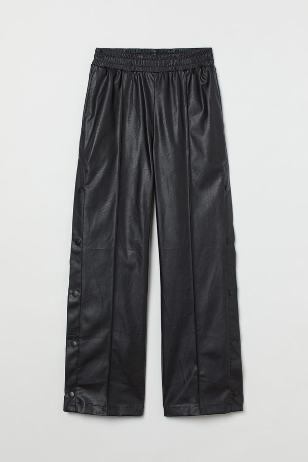 H&M Wide Imitation Leather Trousers Black