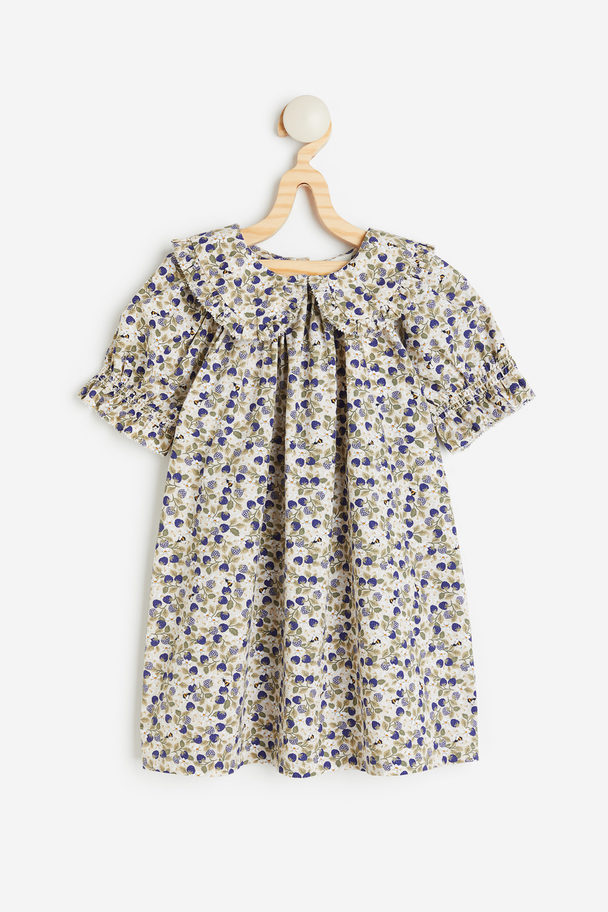 H&M Collared Cotton Dress Beige/berries