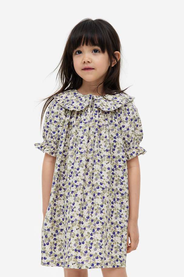 H&M Collared Cotton Dress Beige/berries