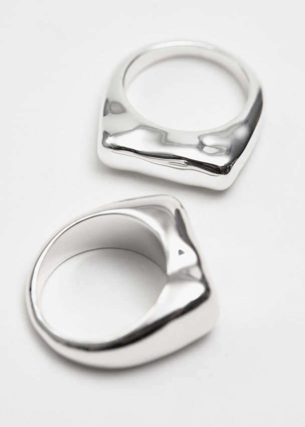 & Other Stories Chunky Hammered Ring Set Silver
