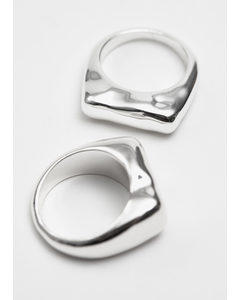 Chunky Hammered Ring Set Silver