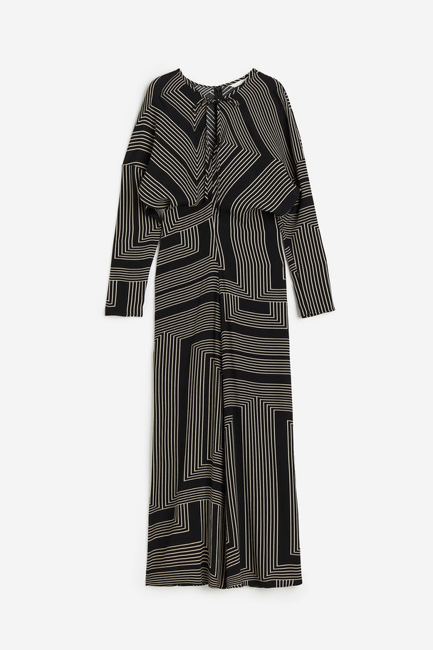 H&M Kleid mit betonter Taille Schwarz/Gemustert
