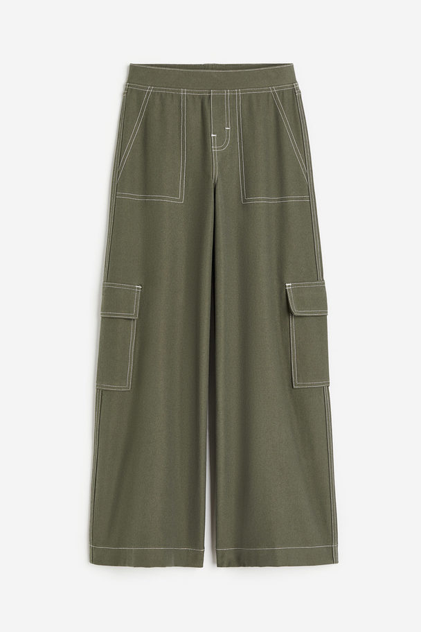 H&M Wide Trousers Dark Khaki Green