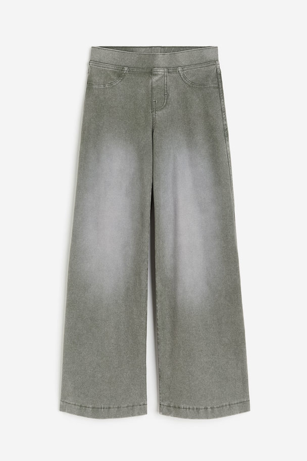 H&M Wide Trousers Washed Khaki Green