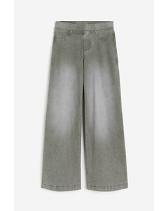 Wide Trousers Washed Khaki Green
