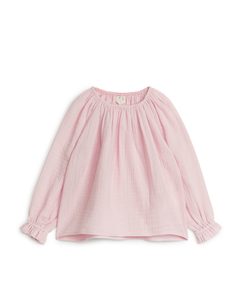Gathered Cheesecloth Blouse Pink