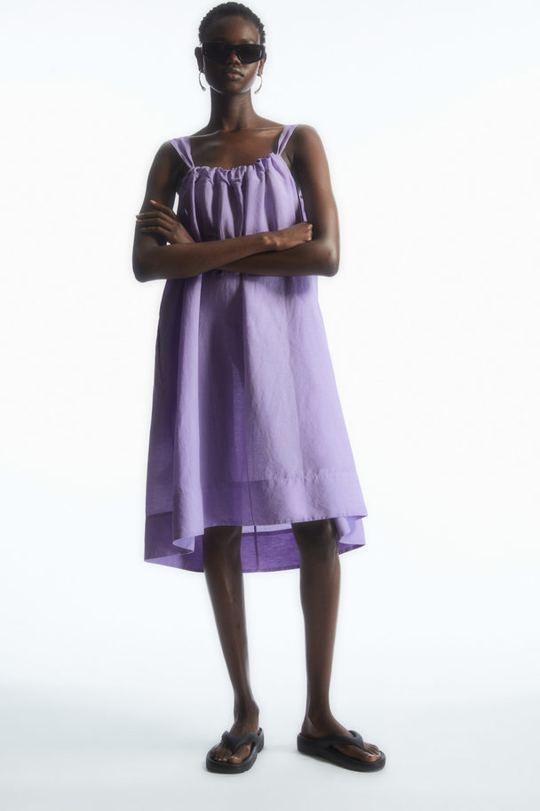 COS Gathered A-line Linen Mini Dress Light Lilac