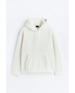 Relaxed Fit Teddy Hoodie White
