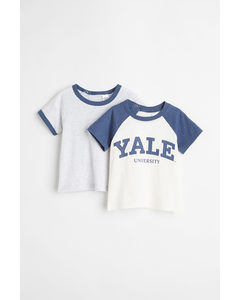 2er-Pack T-Shirts mit Druck Blau/Yale