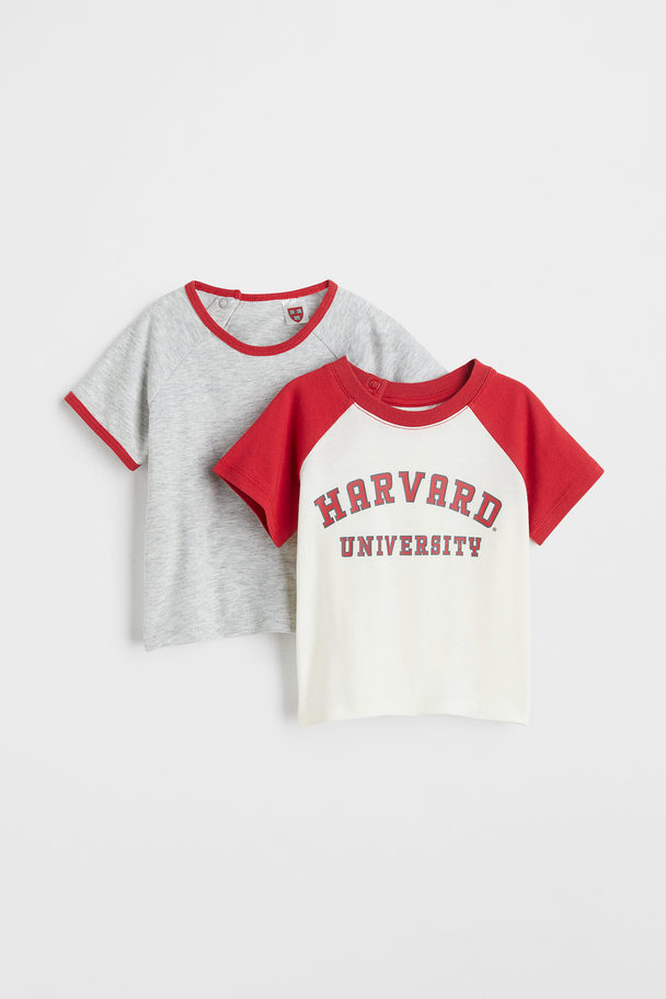H&M 2-pack Printed T-shirts Natural White/harvard Universi