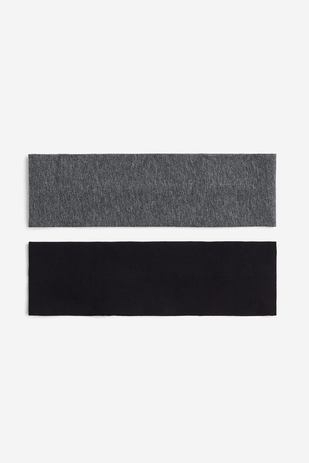 H&M 2-pack Jersey Headbands Dark Grey Marl/black