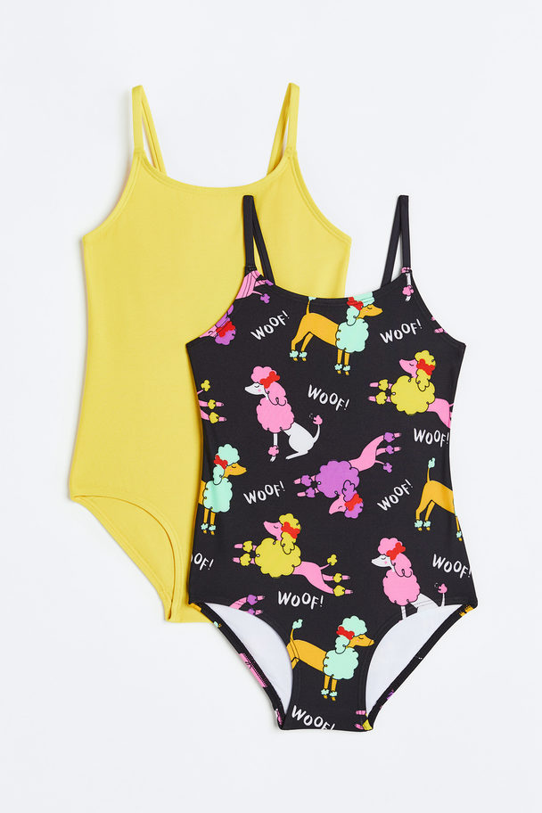 H&M 2-pack Patterned Swimsuits Yellow/dogs