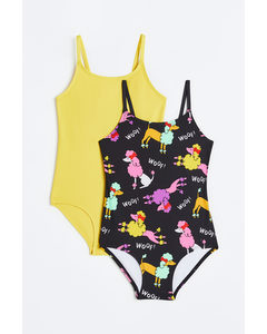 2-pack Patterned Swimsuits Yellow/dogs