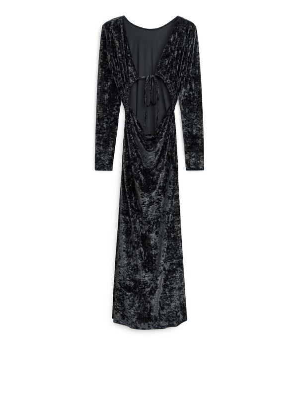 ARKET Tie-back Velvet Dress Black