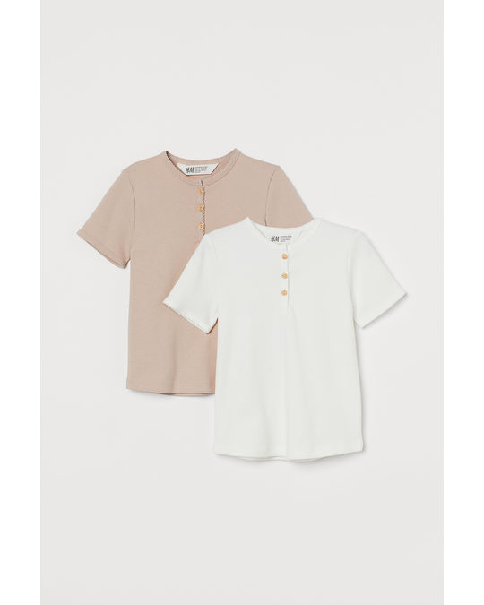 H&M 2-pack Ribbed Tops Light Pastel Pink/white