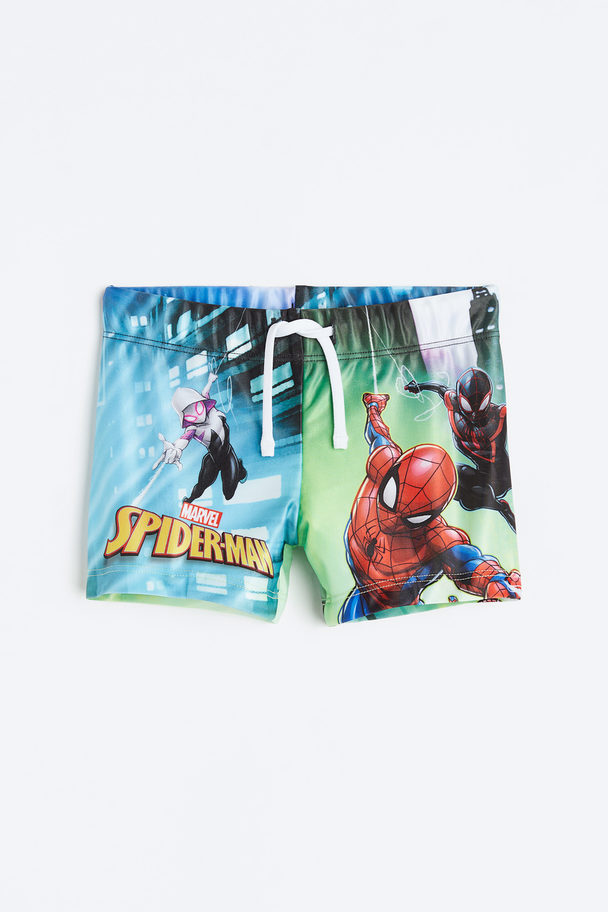 H&M Badehose mit Print Grün/Spiderman
