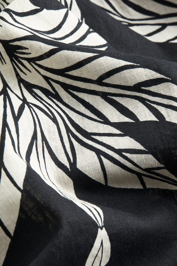 H&M Linen-blend Wrap Dress Black/palm Trees