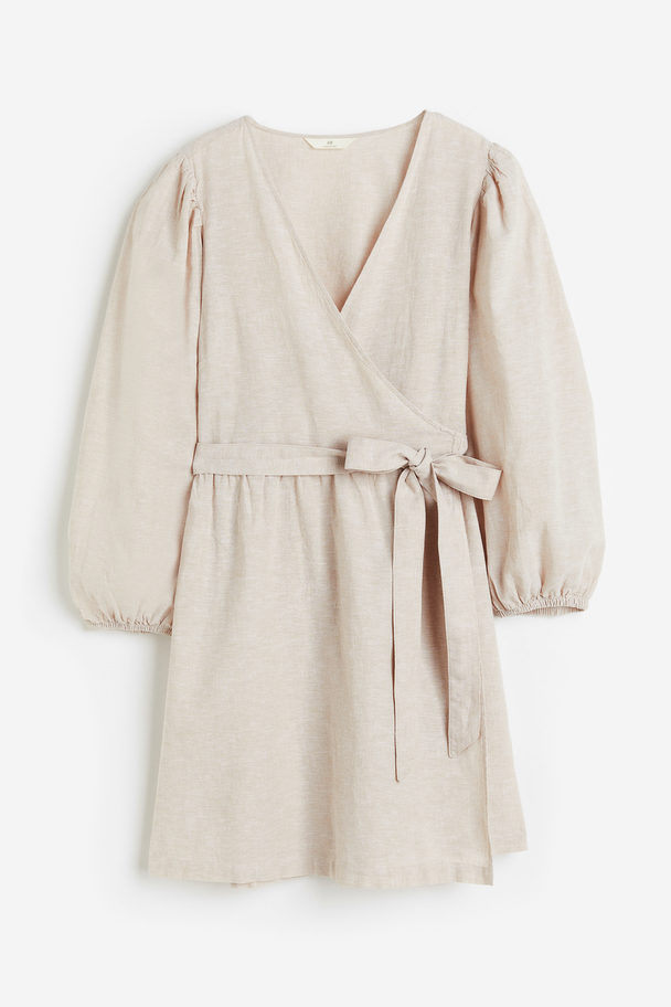 H&M Linen-blend Wrap Dress Light Beige