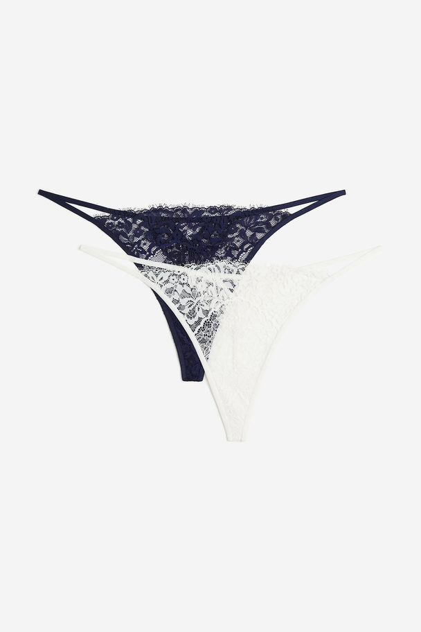H&M 2-pack Lace Thong Briefs Navy Blue/white